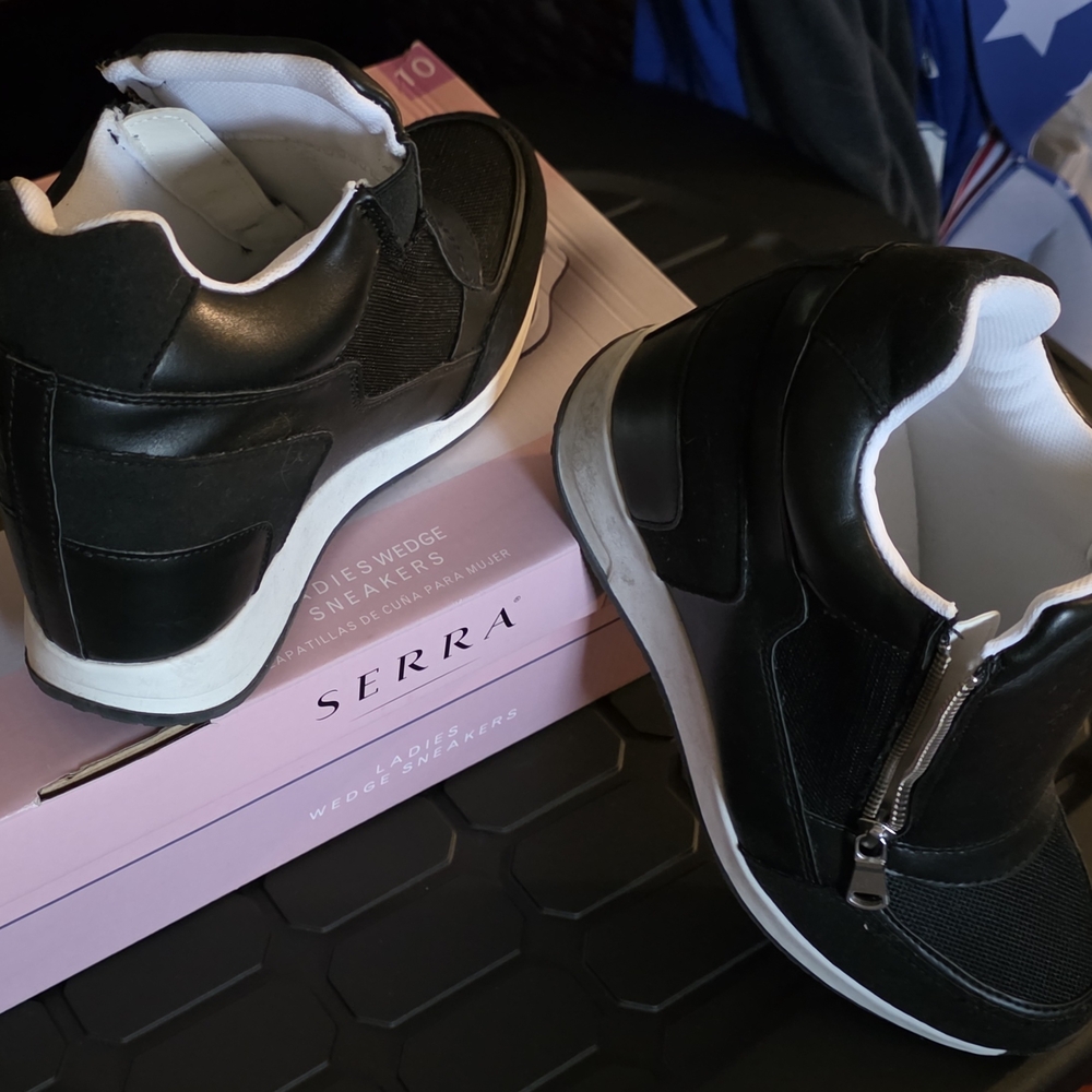 Serra Black and White Women's Wedge Sneakers
